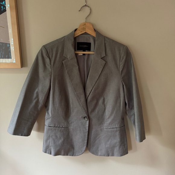 Grey cotton blazer cropped sleeves Banana Republic - Picture 1 of 8